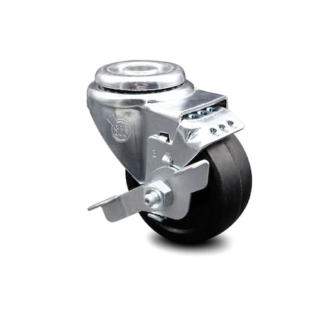Service Caster 3 Inch Soft Rubber Wheel Swivel Bolt Hole Caster with Brake SCC-BH20S314-SRS-TLB